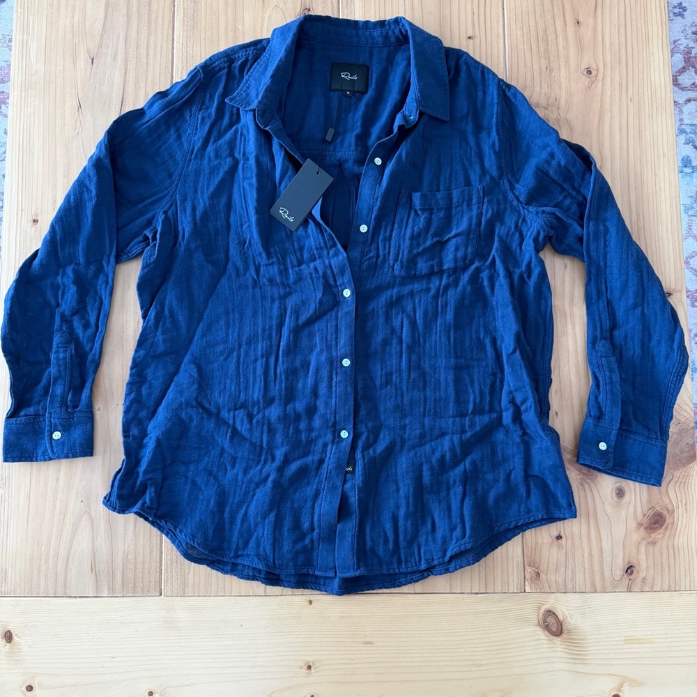 Club Room Deep Blue Button-Up Blouse